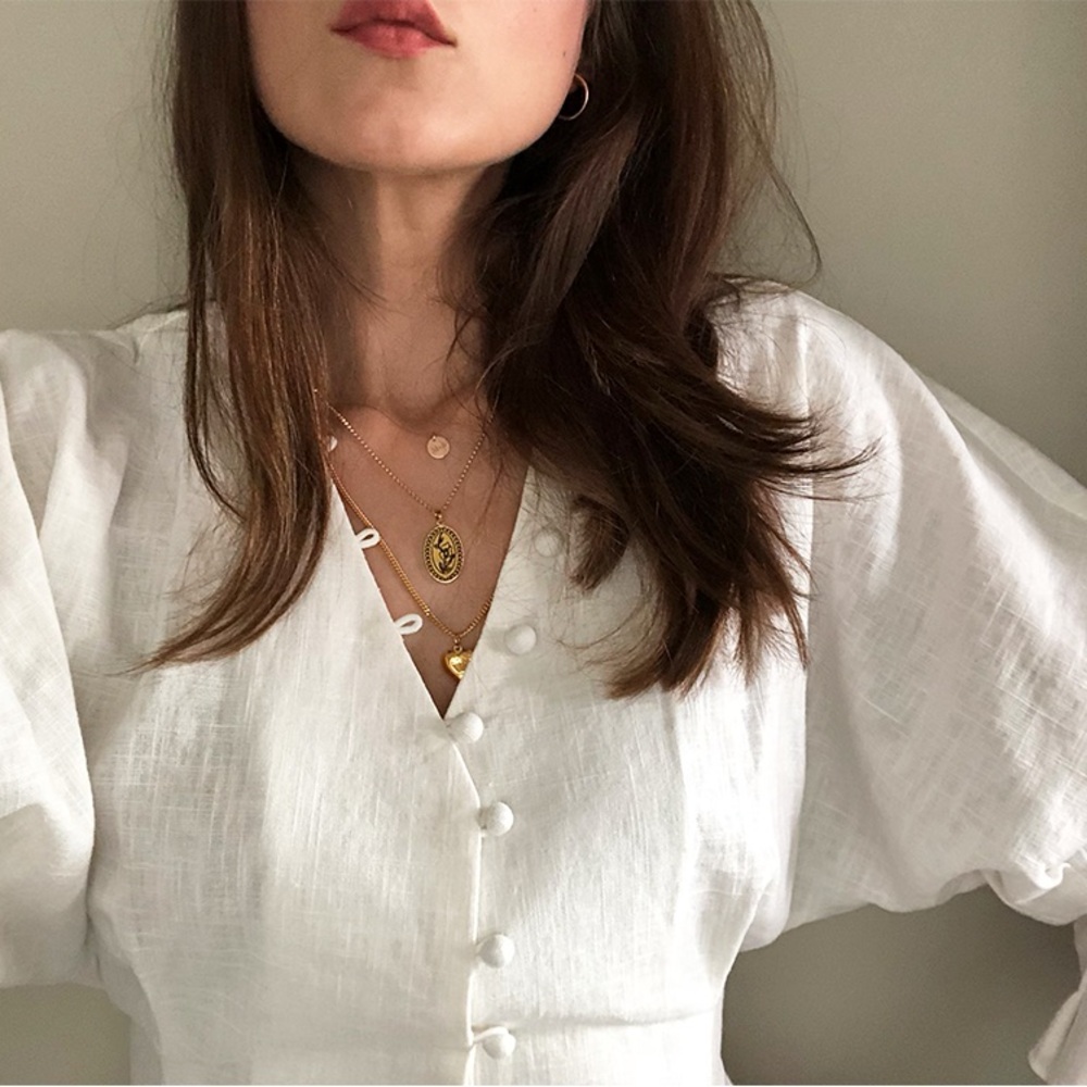 Pixie Market White Cream Linen Button Top - Picture 1 of 9